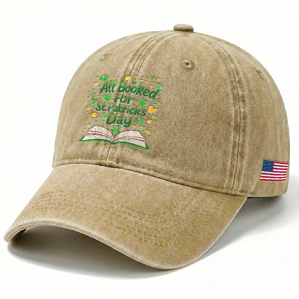 All Booked For St Patricks Day Washed Cotton Baseball Cap Irish Bookworm Gift TS12 Print Your Wear