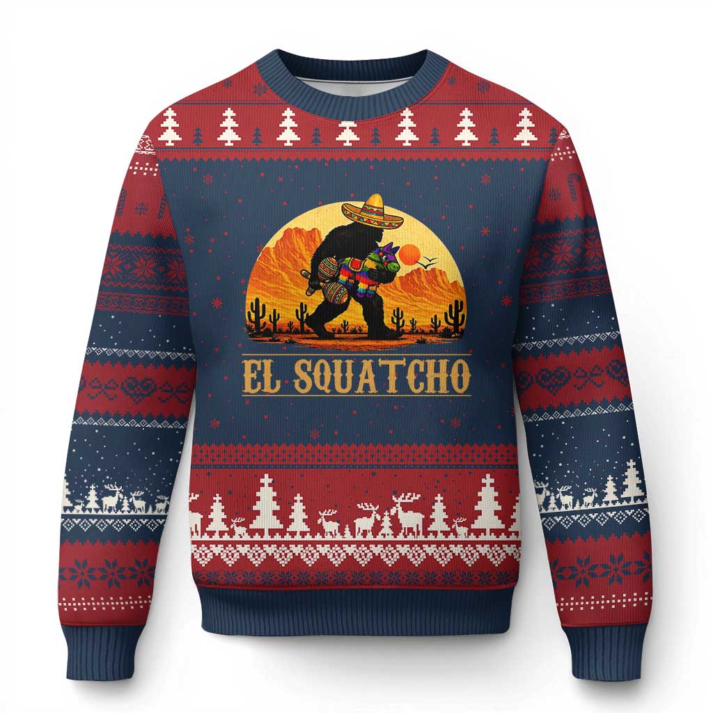 Funny El Squatcho Cinco De Mayo Fiesta Gift Ugly Christmas Sweater TS12 Navy Red Print Your Wear