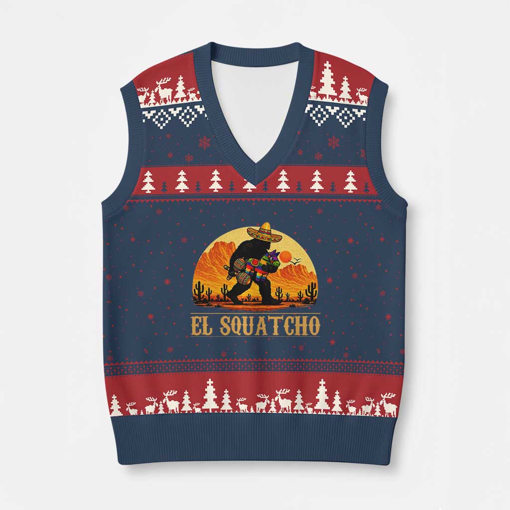 Funny El Squatcho Cinco De Mayo Fiesta Gift V-Neck Knit Sweater Vest TS12 Navy Red Print Your Wear