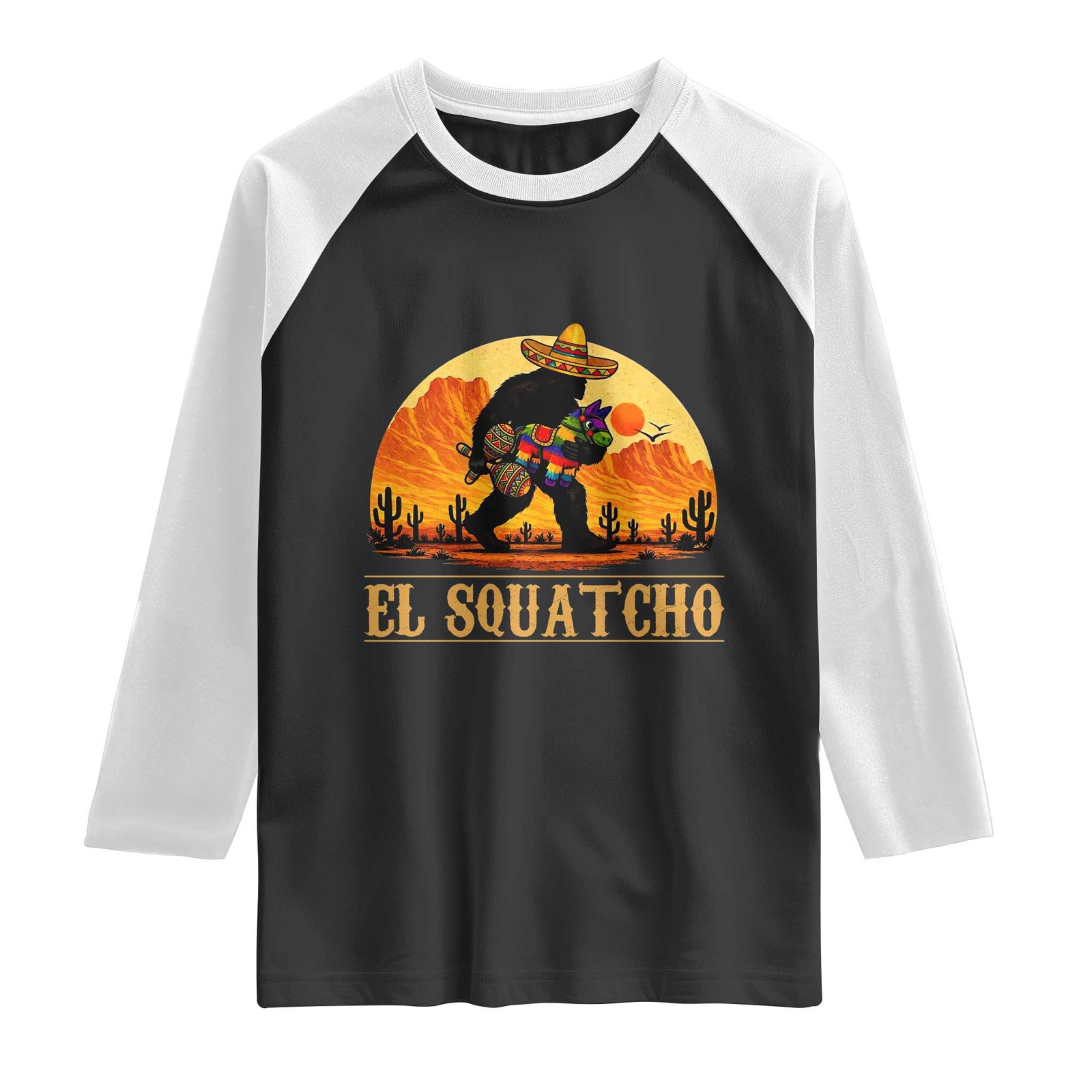 Funny El Squatcho Cinco De Mayo Fiesta Gift Raglan Shirt TS12 Black White Print Your Wear