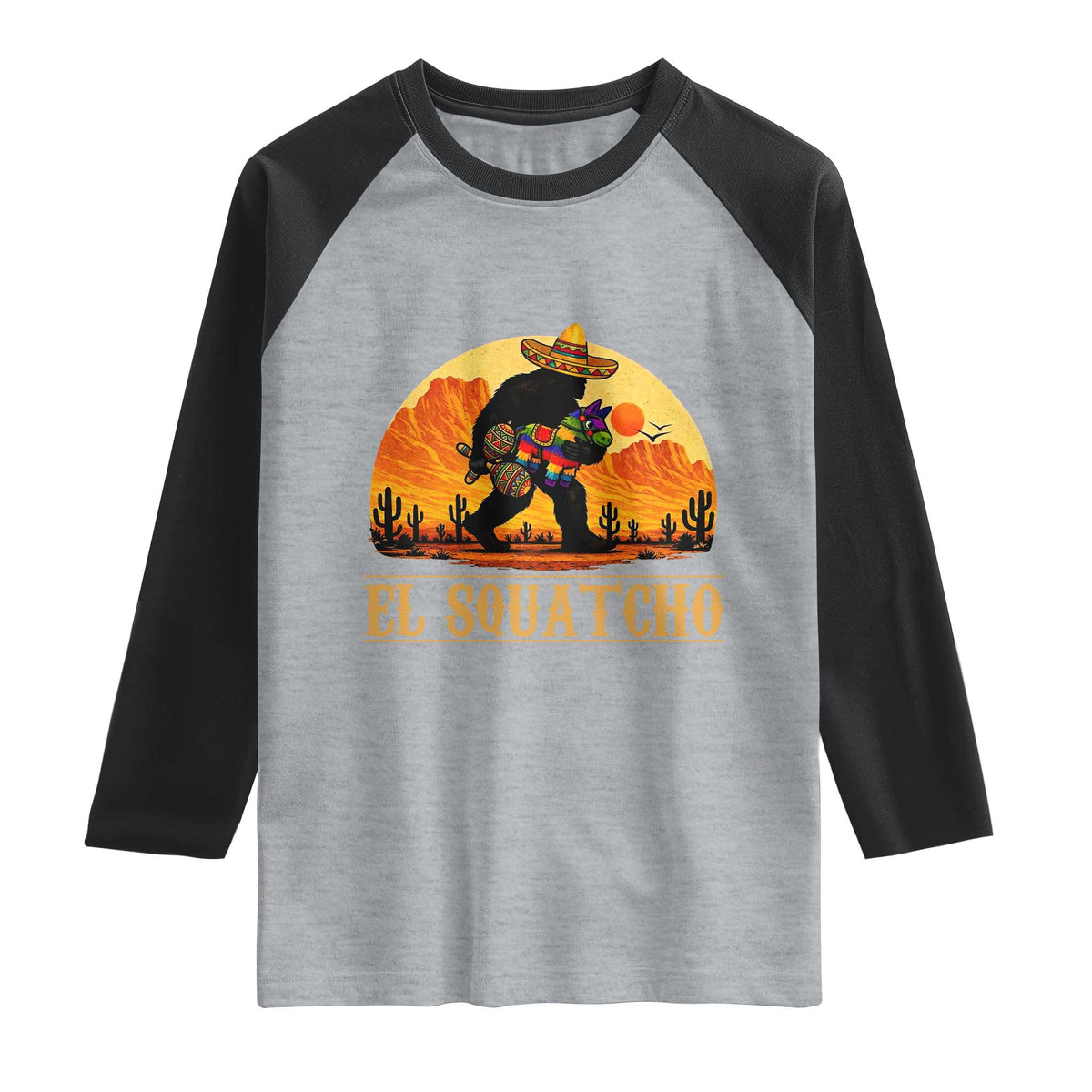 Funny El Squatcho Cinco De Mayo Fiesta Gift Raglan Shirt TS12 Heather Gray Black Print Your Wear