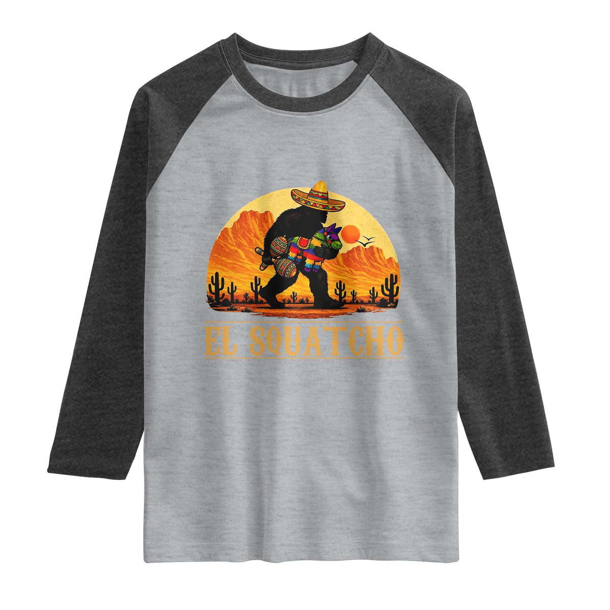 Funny El Squatcho Cinco De Mayo Fiesta Gift Raglan Shirt TS12 Heather Gray Heather Charcoal Print Your Wear