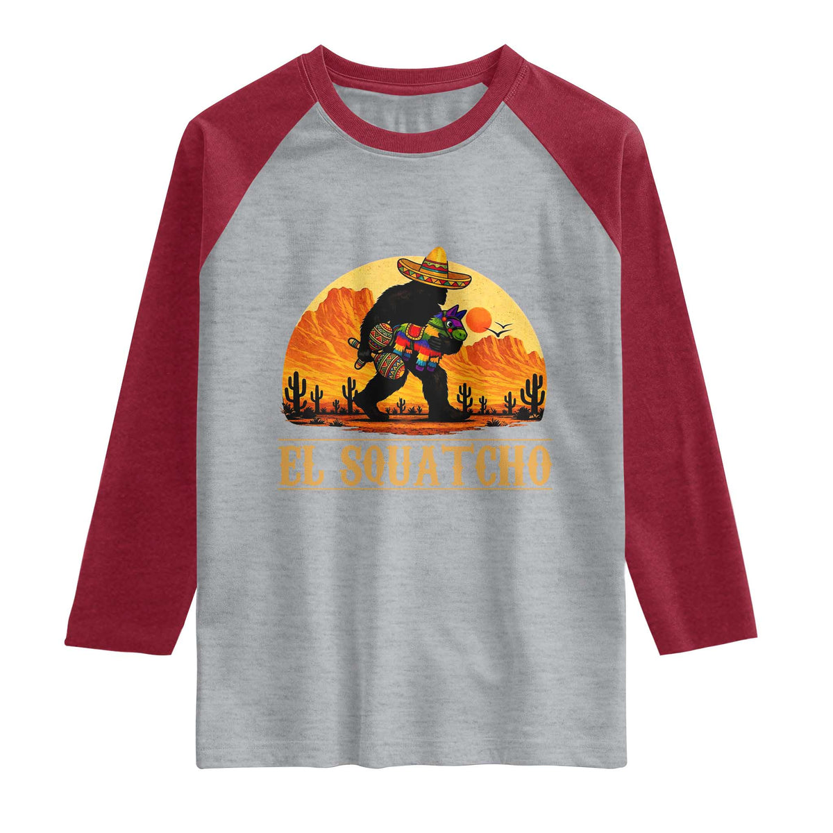 Funny El Squatcho Cinco De Mayo Fiesta Gift Raglan Shirt TS12 Heather Gray Heather Red Print Your Wear