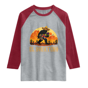 Funny El Squatcho Cinco De Mayo Fiesta Gift Raglan Shirt TS12 Heather Gray Heather Red Print Your Wear