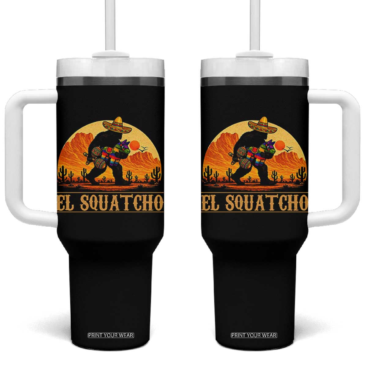 Funny El Squatcho Cinco De Mayo Fiesta Gift Tumbler With Handle TS12 One Size: 40 oz Black Print Your Wear