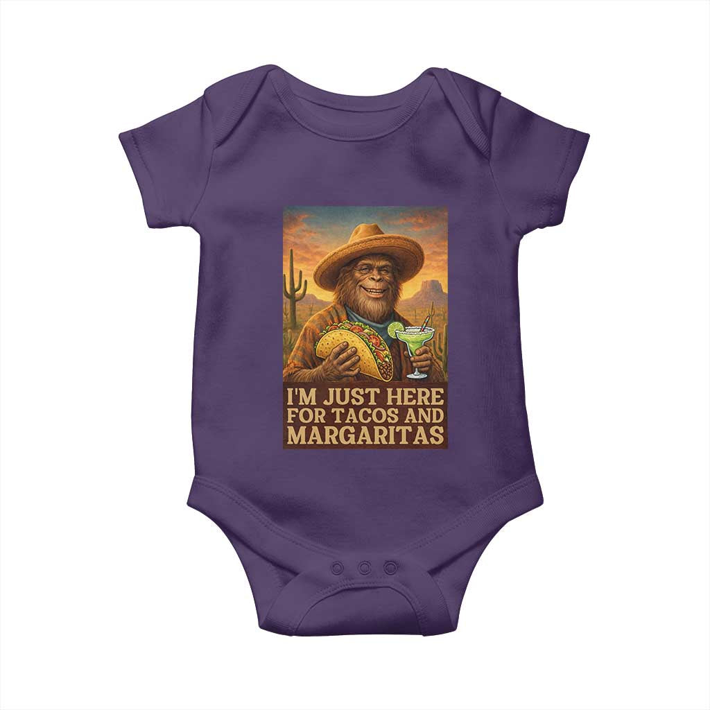 Funny El Squatcho Cinco De Mayo Baby Onesie Just Here For Tacos And Margaritas TS12 Purple Print Your Wear