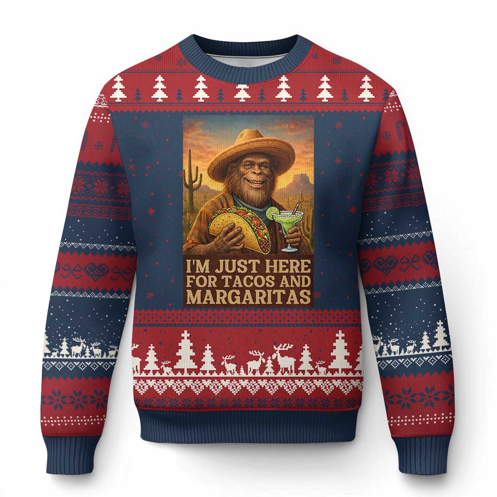 Funny El Squatcho Cinco De Mayo Ugly Christmas Sweater Just Here For Tacos And Margaritas TS12 Navy Red Print Your Wear