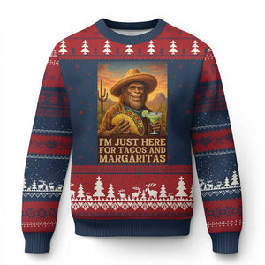 Funny El Squatcho Cinco De Mayo Ugly Christmas Sweater Just Here For Tacos And Margaritas TS12 Navy Red Print Your Wear