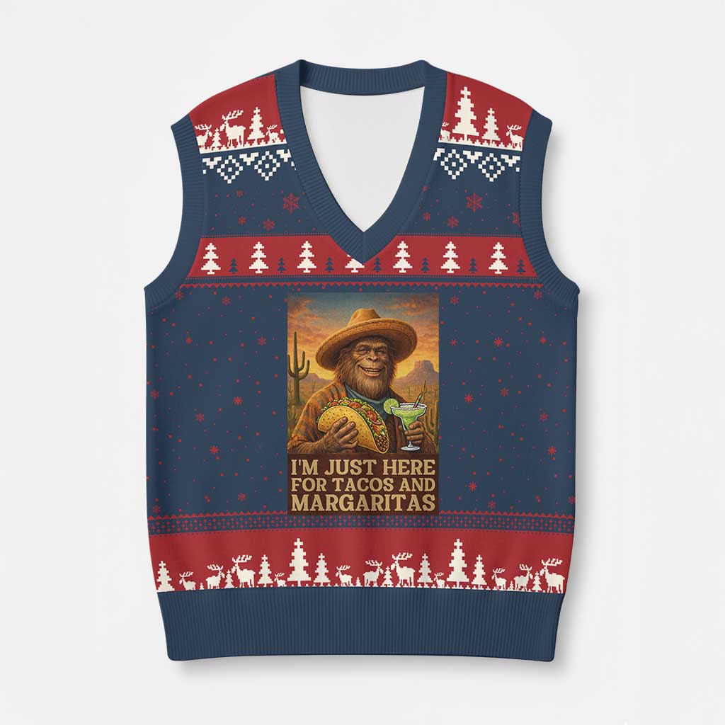 Funny El Squatcho Cinco De Mayo V-Neck Knit Sweater Vest Just Here For Tacos And Margaritas TS12 Navy Red Print Your Wear