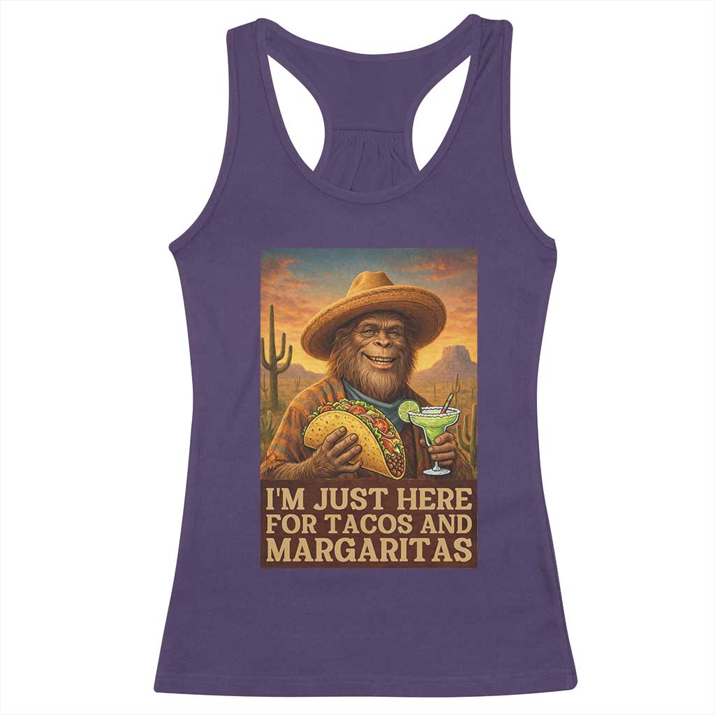 Funny El Squatcho Cinco De Mayo Racerback Tank Top Just Here For Tacos And Margaritas TS12 Purple Print Your Wear