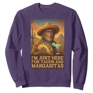 Funny El Squatcho Cinco De Mayo Sweatshirt Just Here For Tacos And Margaritas TS12 Purple Print Your Wear