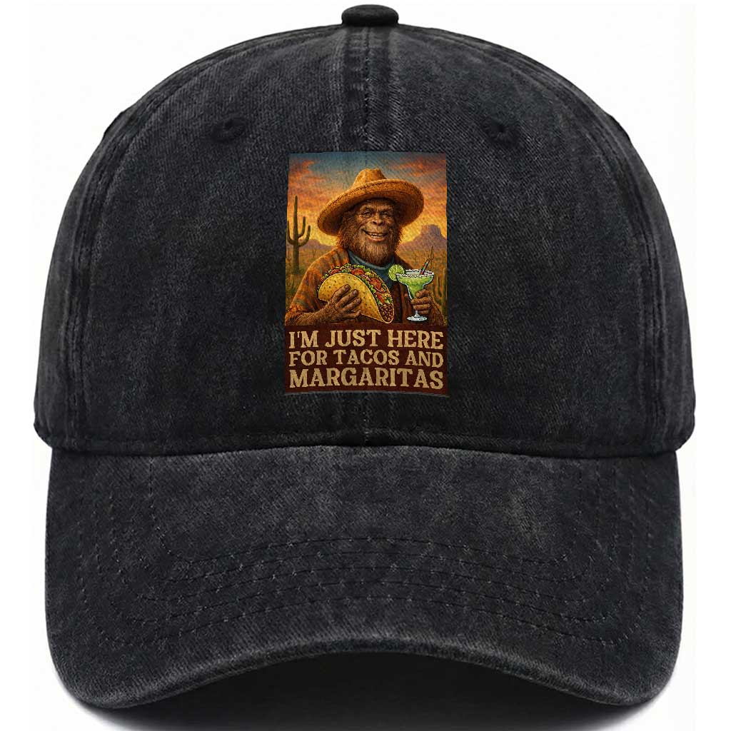 Funny El Squatcho Cinco De Mayo Washed Cotton Baseball Cap Just Here For Tacos And Margaritas TS12 Print Your Wear