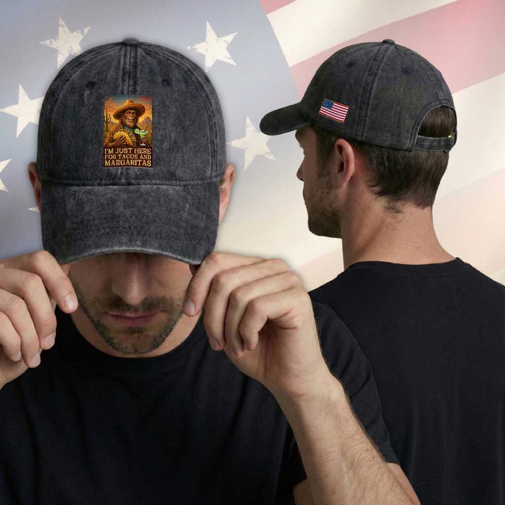 Funny El Squatcho Cinco De Mayo Washed Cotton Baseball Cap Just Here For Tacos And Margaritas TS12 Print Your Wear