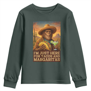 Funny El Squatcho Cinco De Mayo Youth Sweatshirt Just Here For Tacos And Margaritas TS12 Dark Forest Green Print Your Wear