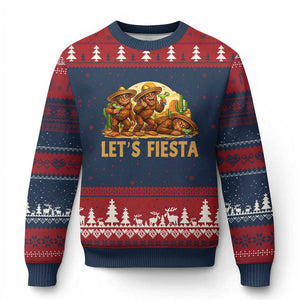 Funny Drunk Bigfoot Cinco De Mayo Ugly Christmas Sweater Lets Fiesta Party Gift TS12 Navy Red Print Your Wear