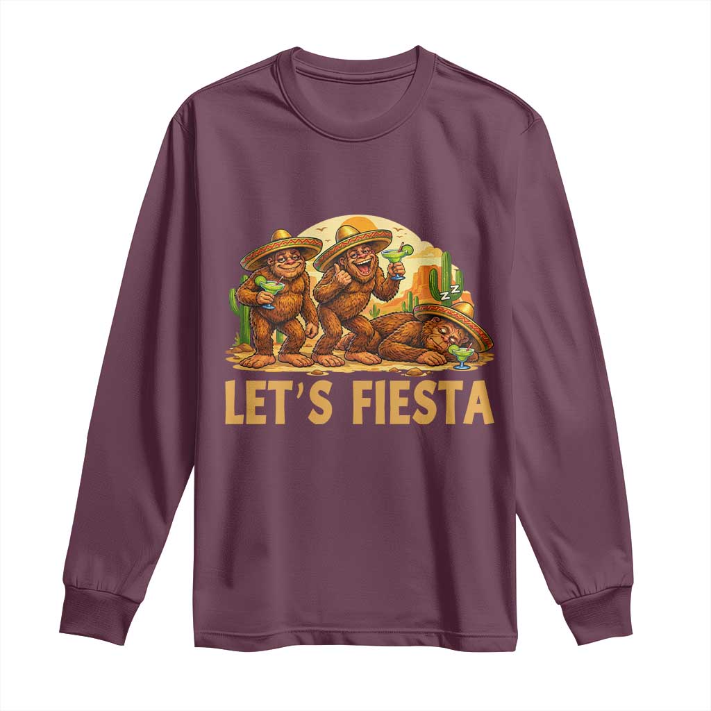 Funny Drunk Bigfoot Cinco De Mayo Long Sleeve Shirt Lets Fiesta Party Gift TS12 Maroon Print Your Wear