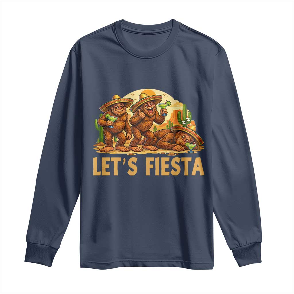 Funny Drunk Bigfoot Cinco De Mayo Long Sleeve Shirt Lets Fiesta Party Gift TS12 Navy Print Your Wear