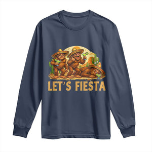 Funny Drunk Bigfoot Cinco De Mayo Long Sleeve Shirt Lets Fiesta Party Gift TS12 Navy Print Your Wear