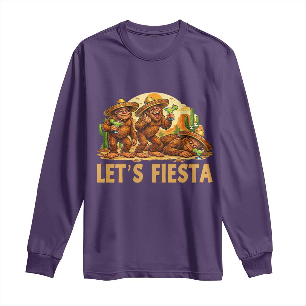 Funny Drunk Bigfoot Cinco De Mayo Long Sleeve Shirt Lets Fiesta Party Gift TS12 Purple Print Your Wear