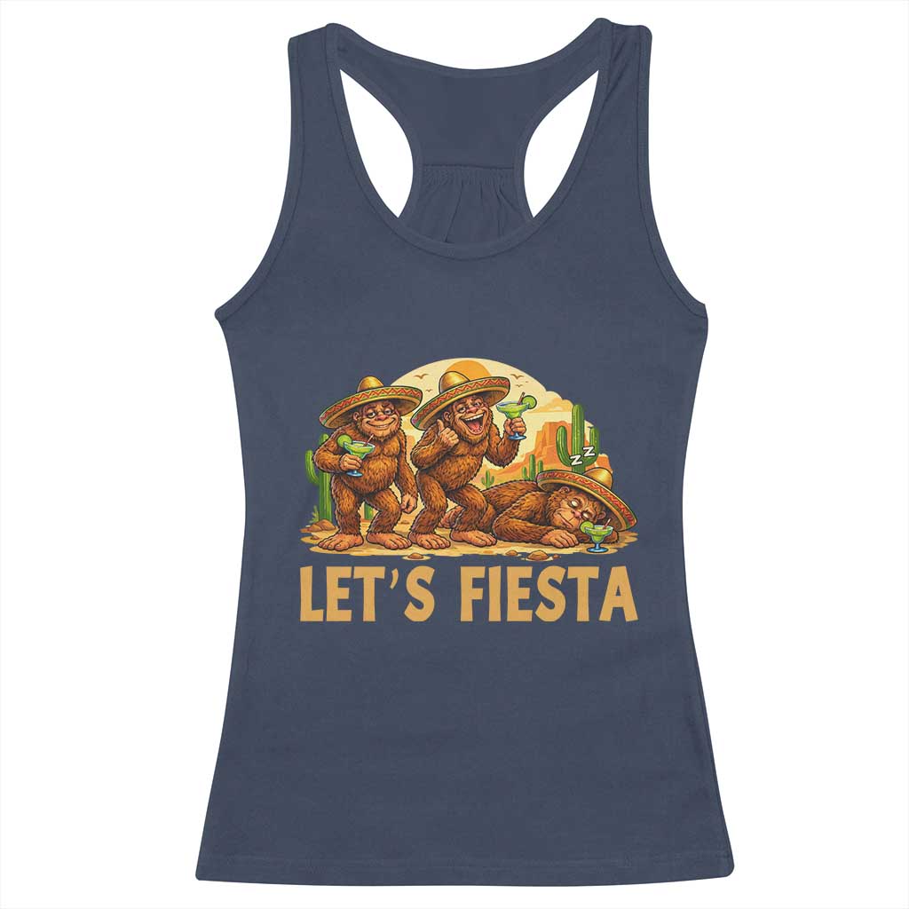 Funny Drunk Bigfoot Cinco De Mayo Racerback Tank Top Lets Fiesta Party Gift TS12 Navy Print Your Wear