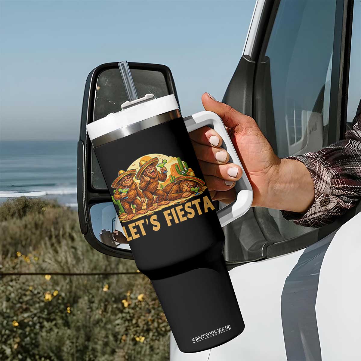 Funny Drunk Bigfoot Cinco De Mayo Tumbler With Handle Lets Fiesta Party Gift TS12 Print Your Wear