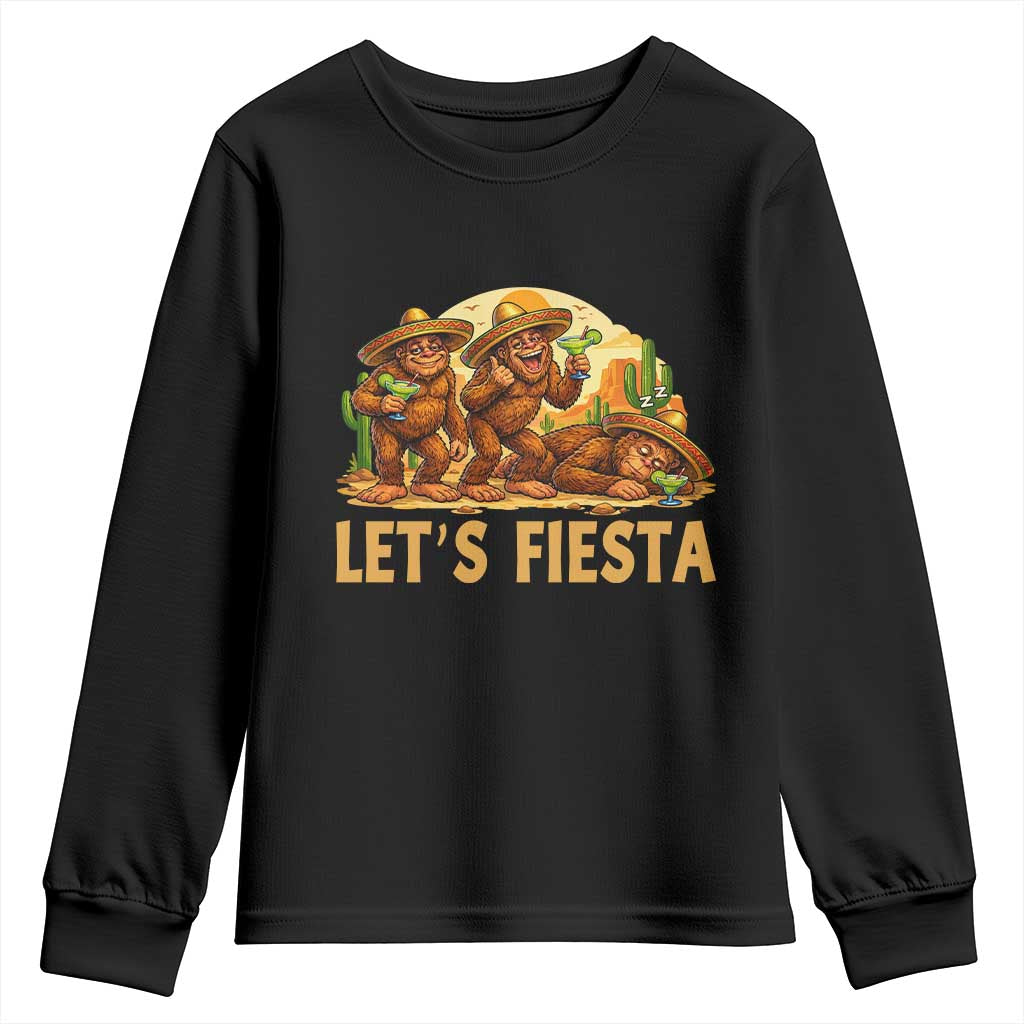 Funny Drunk Bigfoot Cinco De Mayo Youth Sweatshirt Lets Fiesta Party Gift TS12 Black Print Your Wear