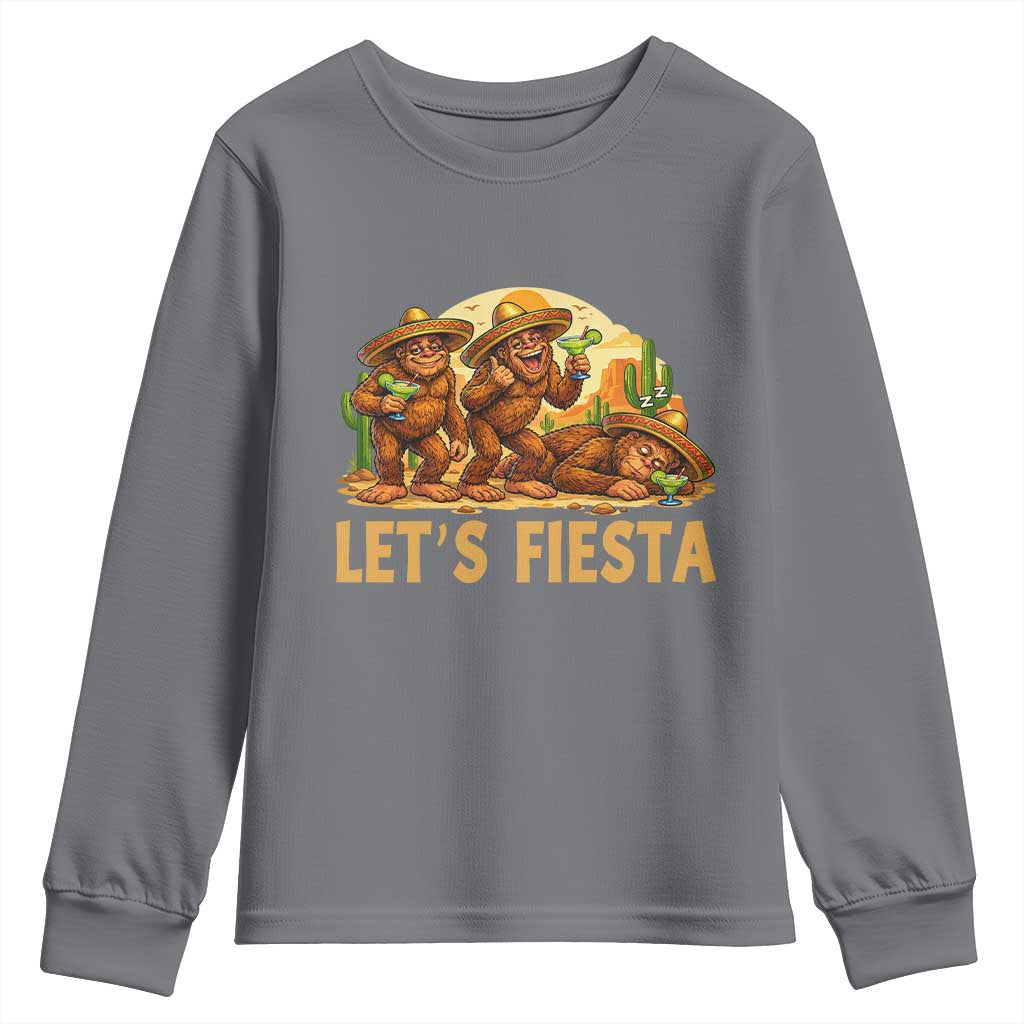Funny Drunk Bigfoot Cinco De Mayo Youth Sweatshirt Lets Fiesta Party Gift TS12 Charcoal Print Your Wear