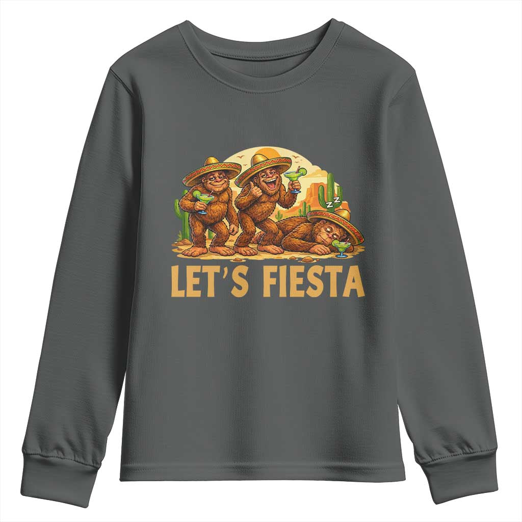 Funny Drunk Bigfoot Cinco De Mayo Youth Sweatshirt Lets Fiesta Party Gift TS12 Dark Heather Print Your Wear