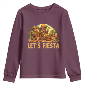 Funny Drunk Bigfoot Cinco De Mayo Youth Sweatshirt Lets Fiesta Party Gift TS12 Maroon Print Your Wear