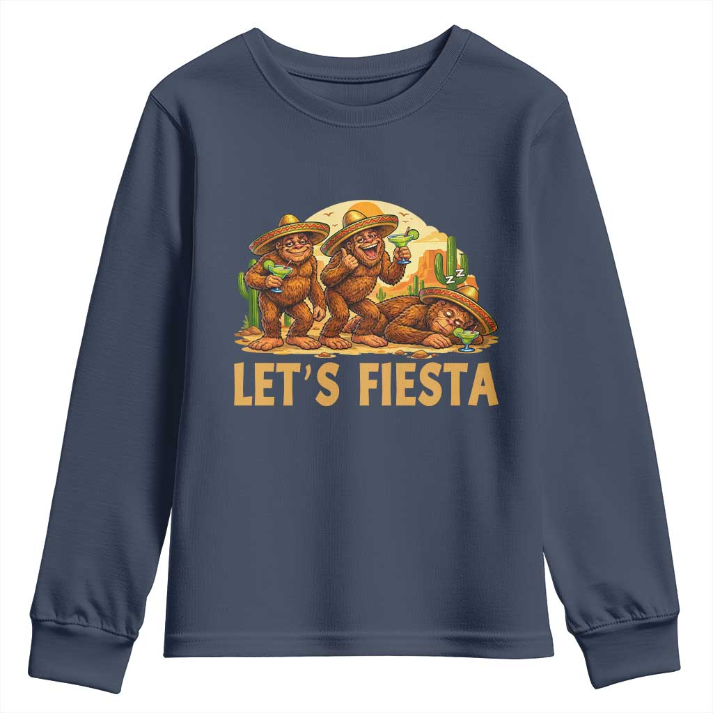 Funny Drunk Bigfoot Cinco De Mayo Youth Sweatshirt Lets Fiesta Party Gift TS12 Navy Print Your Wear