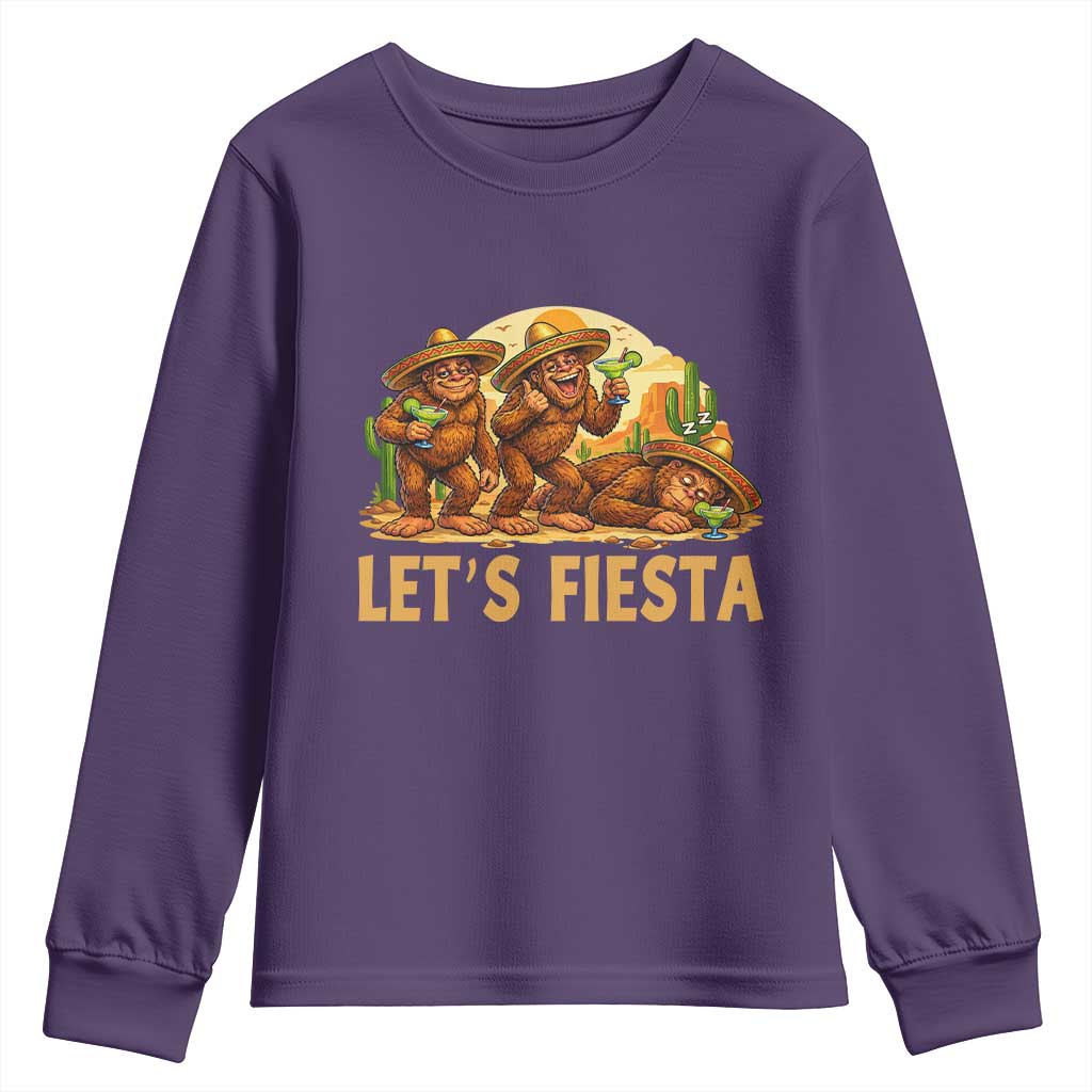 Funny Drunk Bigfoot Cinco De Mayo Youth Sweatshirt Lets Fiesta Party Gift TS12 Purple Print Your Wear