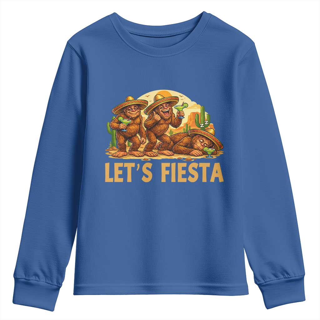 Funny Drunk Bigfoot Cinco De Mayo Youth Sweatshirt Lets Fiesta Party Gift TS12 Royal Blue Print Your Wear