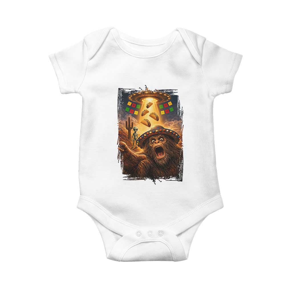 Funny Bigfoot Alien Selfie Baby Onesie Cinco De Mayo Party Gift TS12 White Print Your Wear