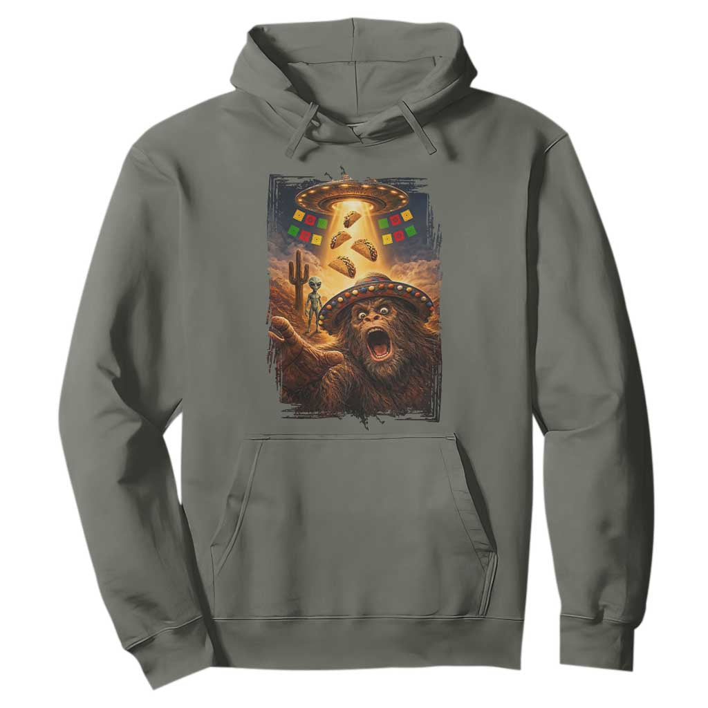 Funny Bigfoot Alien Selfie Hoodie Cinco De Mayo Party Gift TS12 Military Green Print Your Wear