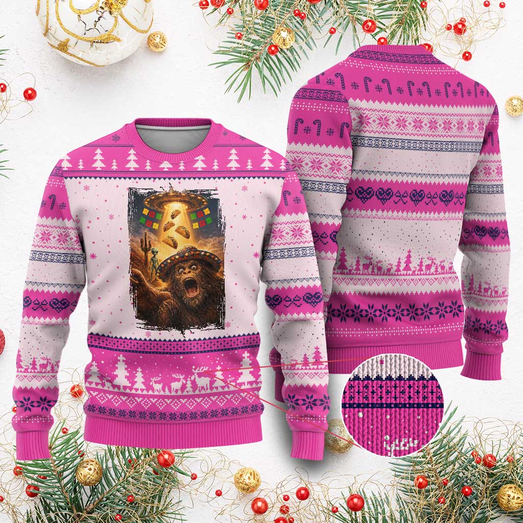 Funny Bigfoot Alien Selfie Ugly Christmas Sweater Cinco De Mayo Party Gift TS12 Hot Pink Print Your Wear