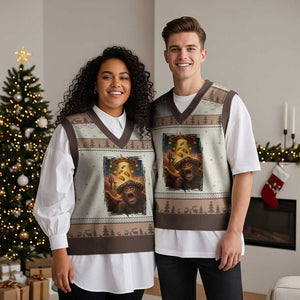 Funny Bigfoot Alien Selfie V-Neck Knit Sweater Vest Cinco De Mayo Party Gift TS12 Mocha Mousse Print Your Wear