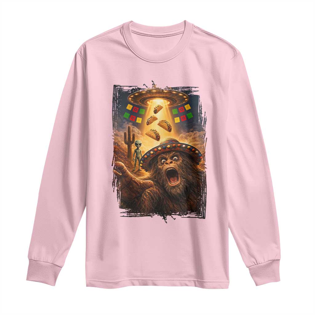 Funny Bigfoot Alien Selfie Long Sleeve Shirt Cinco De Mayo Party Gift TS12 Light Pink Print Your Wear