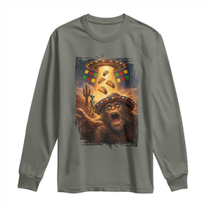 Funny Bigfoot Alien Selfie Long Sleeve Shirt Cinco De Mayo Party Gift TS12 Military Green Print Your Wear