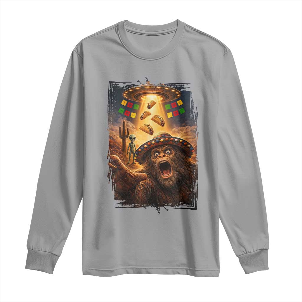 Funny Bigfoot Alien Selfie Long Sleeve Shirt Cinco De Mayo Party Gift TS12 Sport Gray Print Your Wear