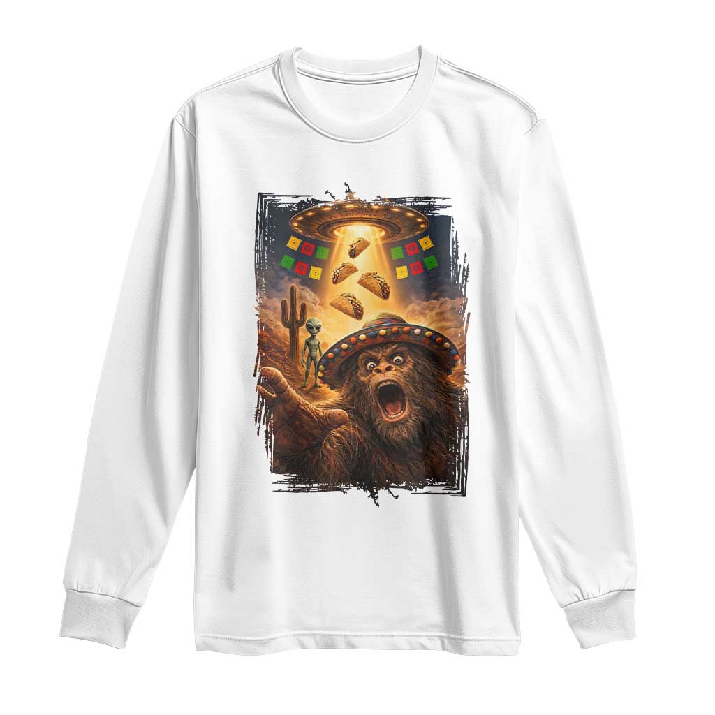 Funny Bigfoot Alien Selfie Long Sleeve Shirt Cinco De Mayo Party Gift TS12 White Print Your Wear
