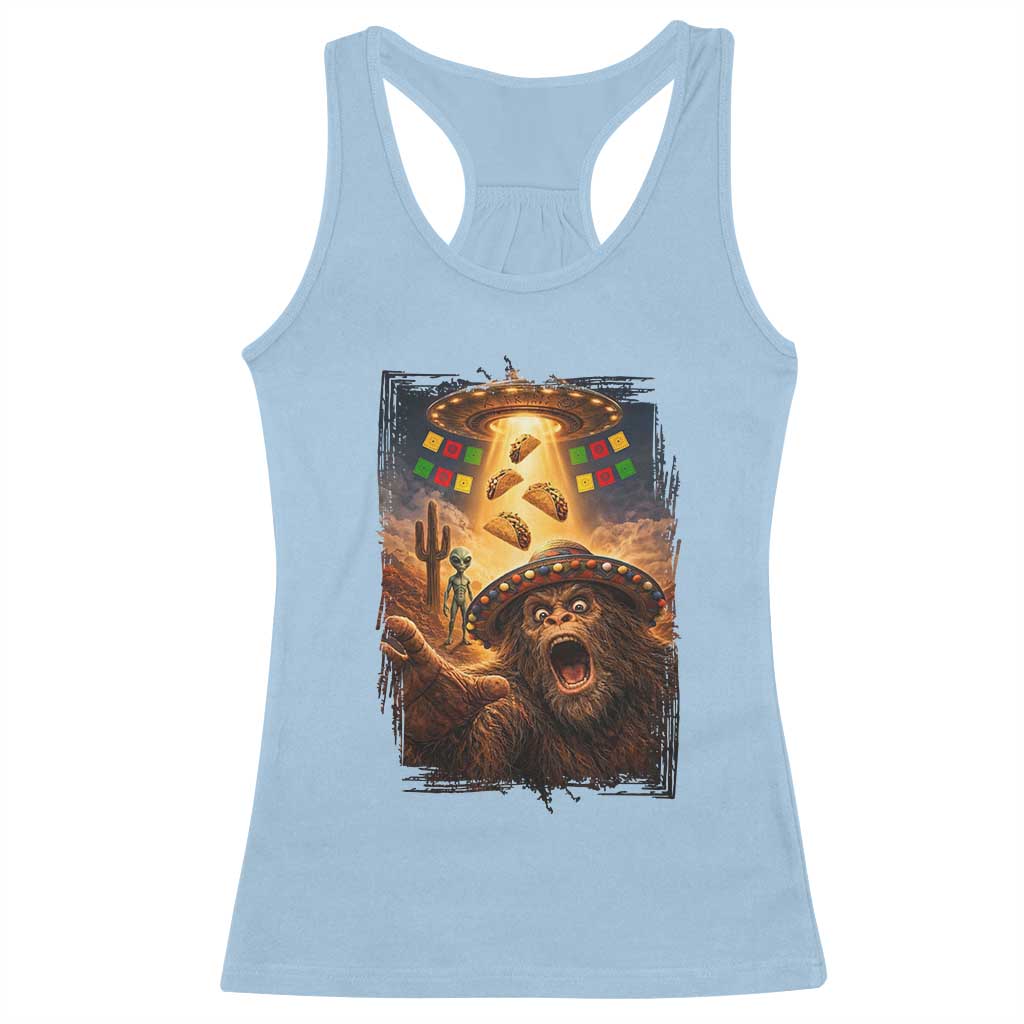 Funny Bigfoot Alien Selfie Racerback Tank Top Cinco De Mayo Party Gift TS12 Light Blue Print Your Wear