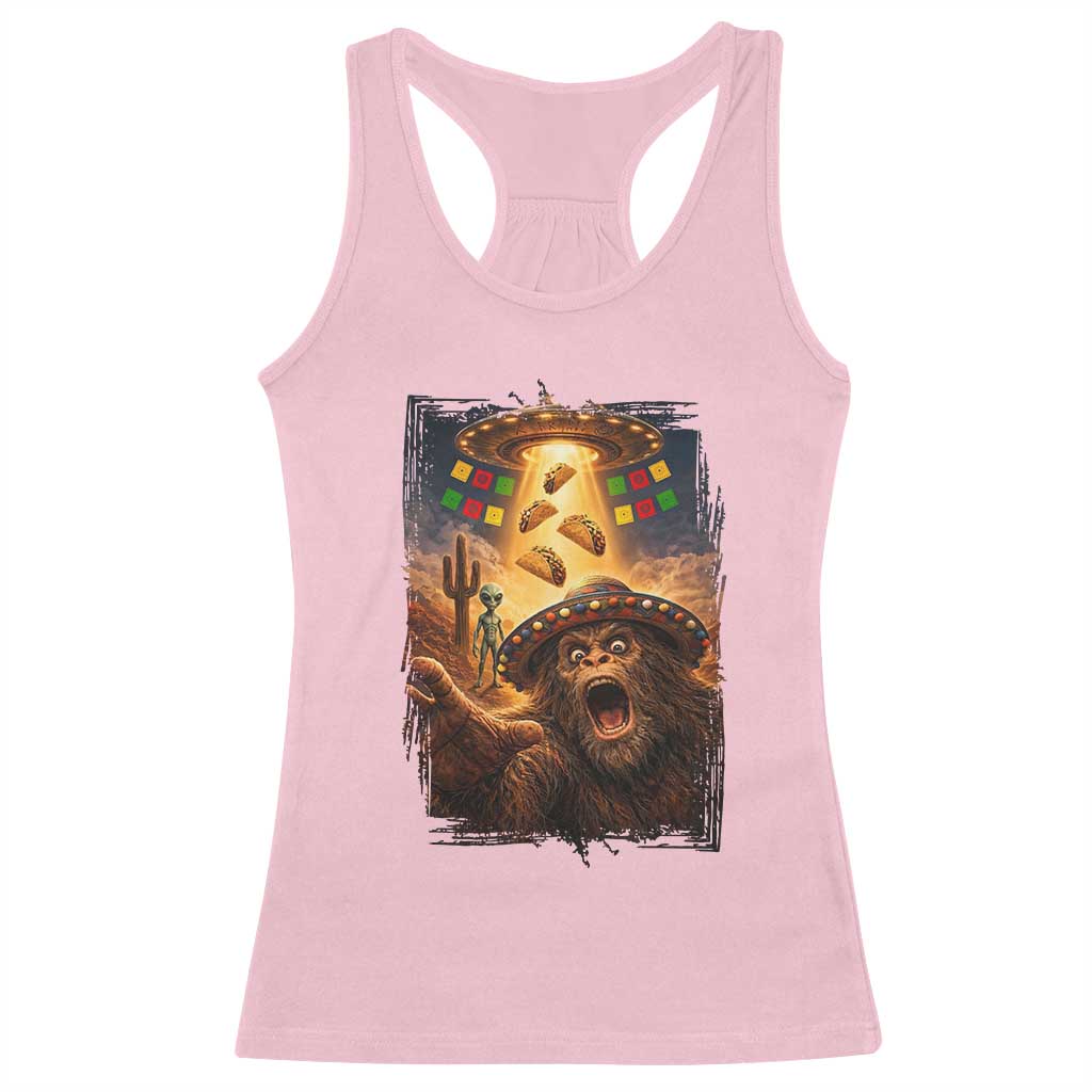 Funny Bigfoot Alien Selfie Racerback Tank Top Cinco De Mayo Party Gift TS12 Light Pink Print Your Wear