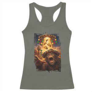 Funny Bigfoot Alien Selfie Racerback Tank Top Cinco De Mayo Party Gift TS12 Military Green Print Your Wear