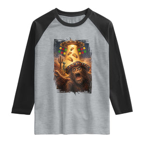 Funny Bigfoot Alien Selfie Raglan Shirt Cinco De Mayo Party Gift TS12 Heather Gray Black Print Your Wear