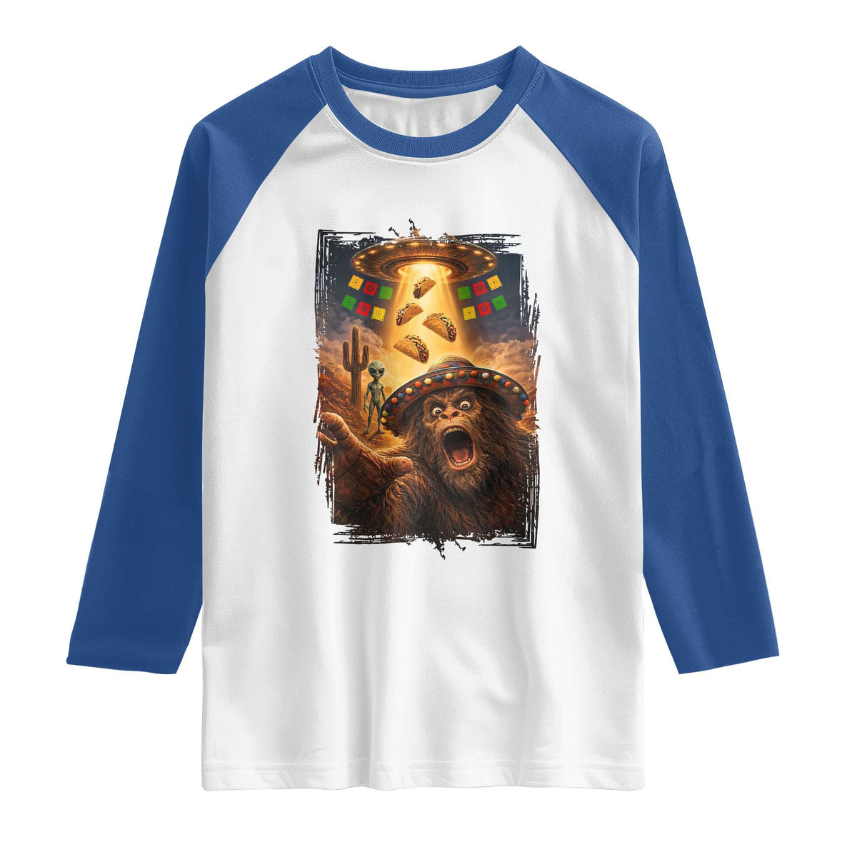 Funny Bigfoot Alien Selfie Raglan Shirt Cinco De Mayo Party Gift TS12 White Royal Print Your Wear