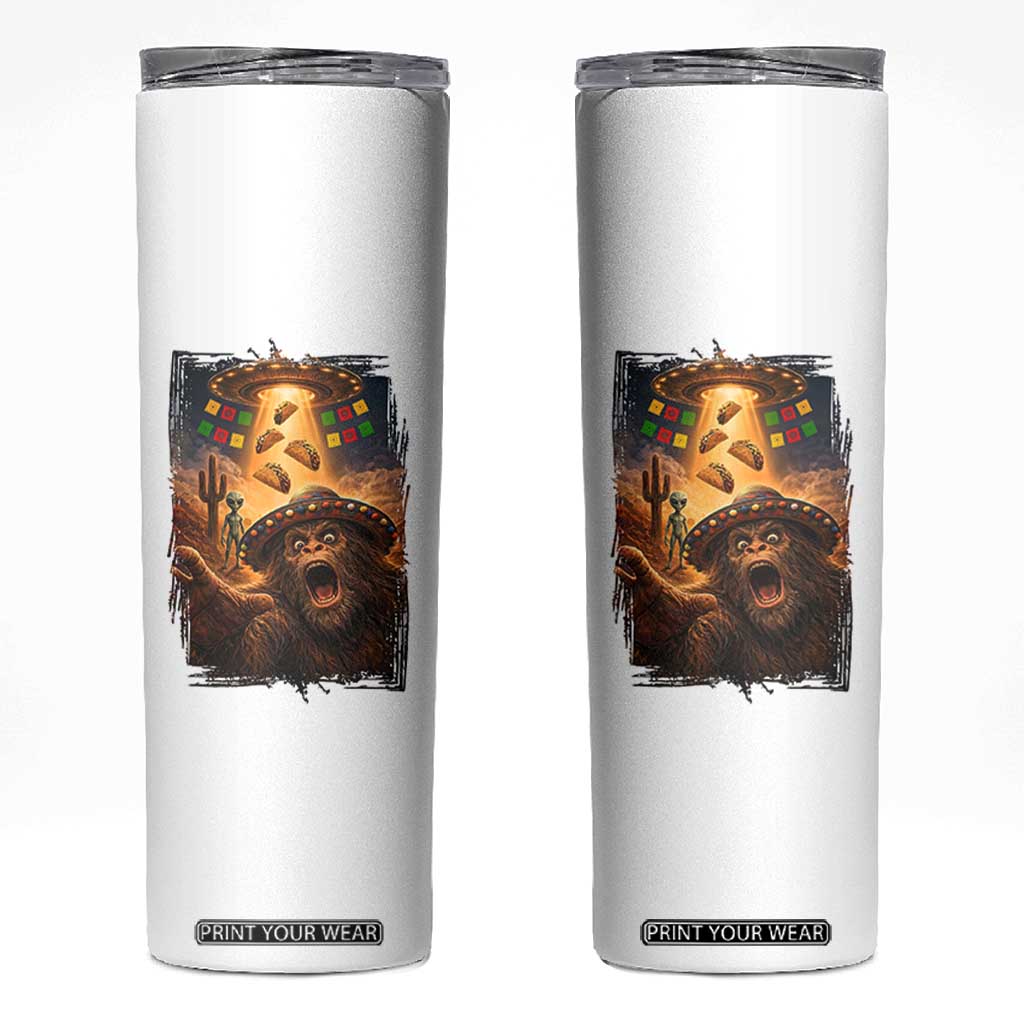 Funny Bigfoot Alien Selfie Skinny Tumbler Cinco De Mayo Party Gift TS12 White Print Your Wear