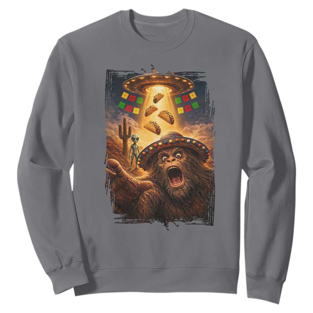 Funny Bigfoot Alien Selfie Sweatshirt Cinco De Mayo Party Gift TS12 Charcoal Print Your Wear