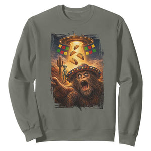 Funny Bigfoot Alien Selfie Sweatshirt Cinco De Mayo Party Gift TS12 Military Green Print Your Wear