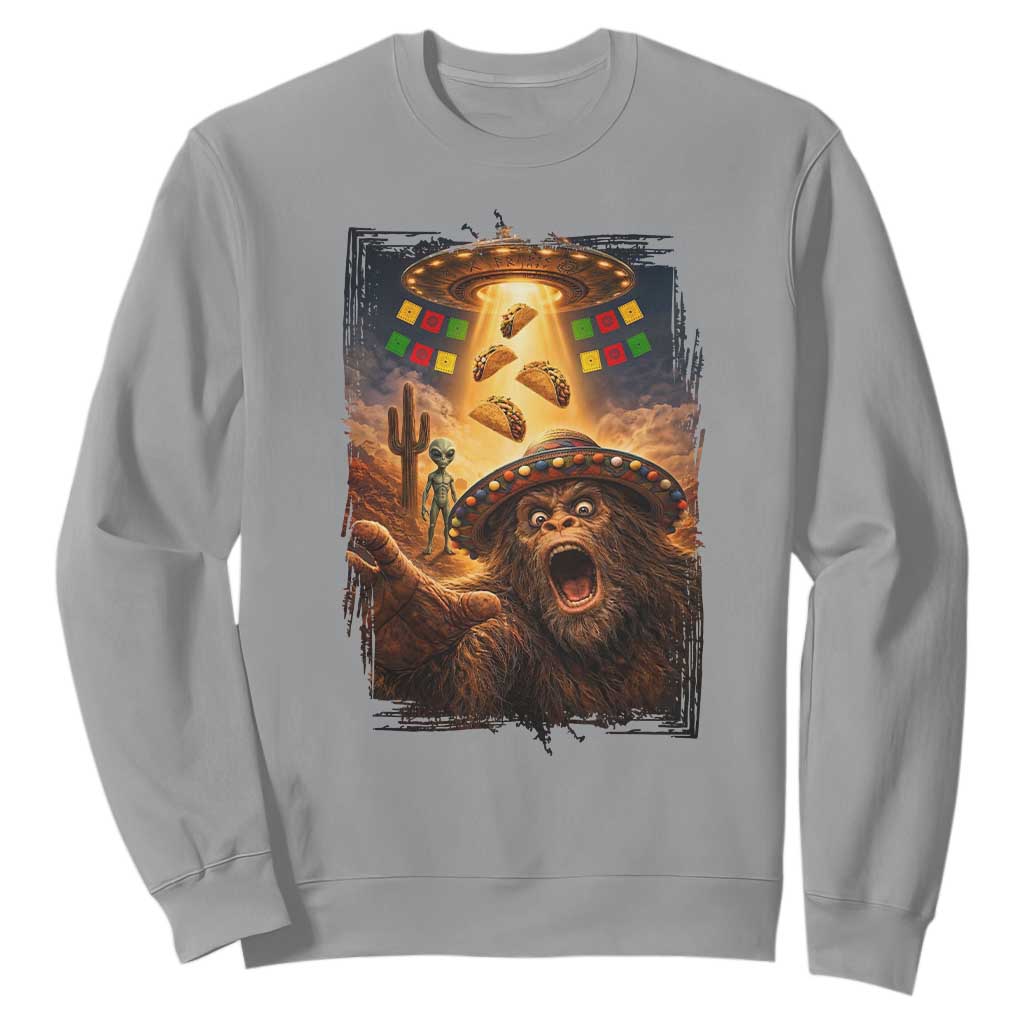 Funny Bigfoot Alien Selfie Sweatshirt Cinco De Mayo Party Gift TS12 Sport Gray Print Your Wear