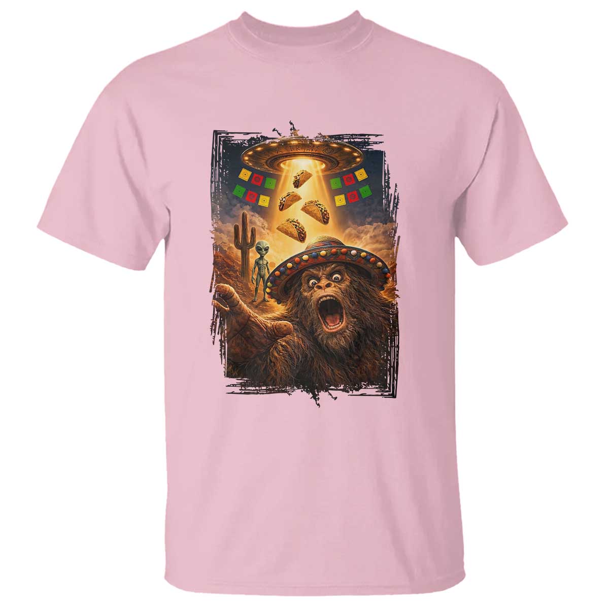 Funny Bigfoot Alien Selfie T Shirt Cinco De Mayo Party Gift TS12 Light Pink Print Your Wear